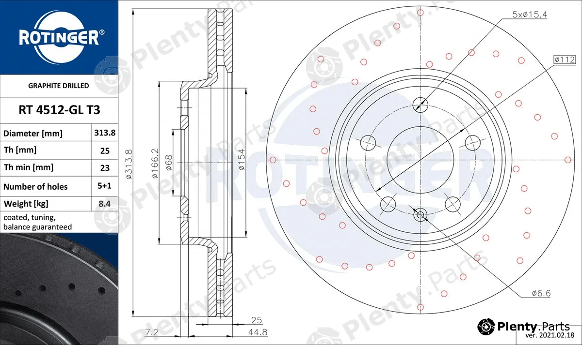 Rotinger RT4512-GLT3 — Brake Disc GRAPHITE DRILLED