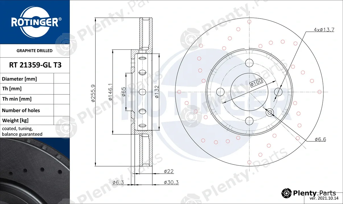 Rotinger RT21359-GLT3 — Brake Disc GRAPHITE DRILLED