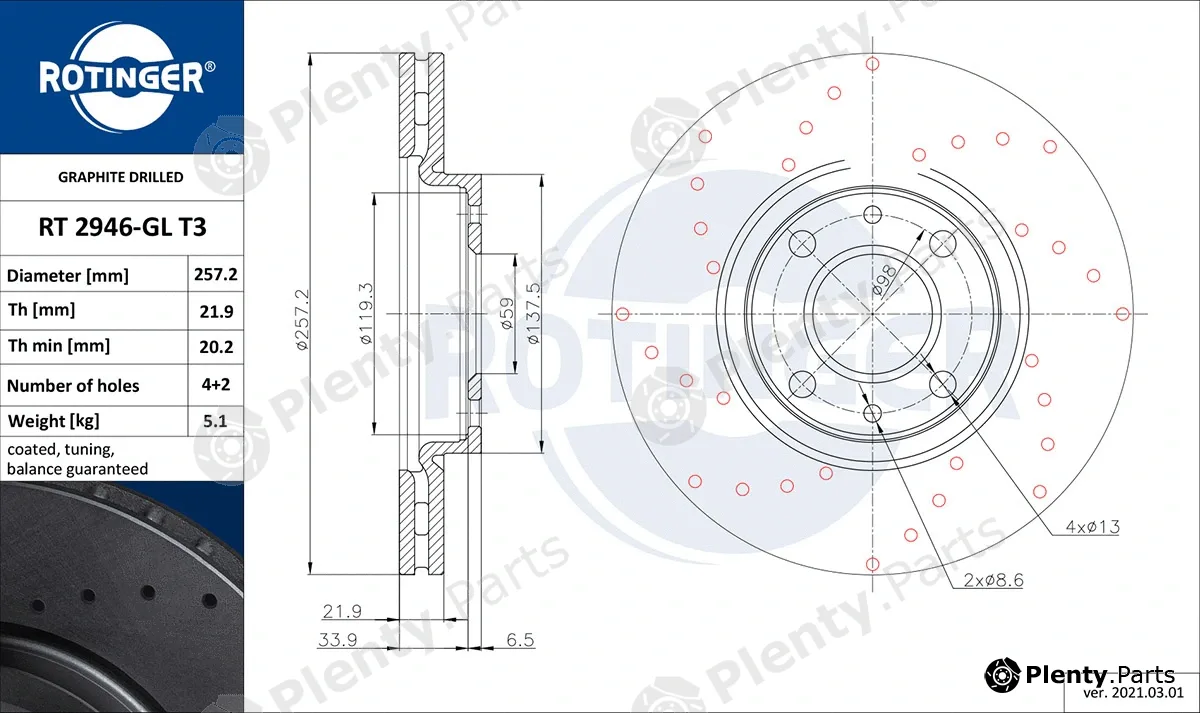 Rotinger RT2946-GLT3 — Brake Disc GRAPHITE DRILLED