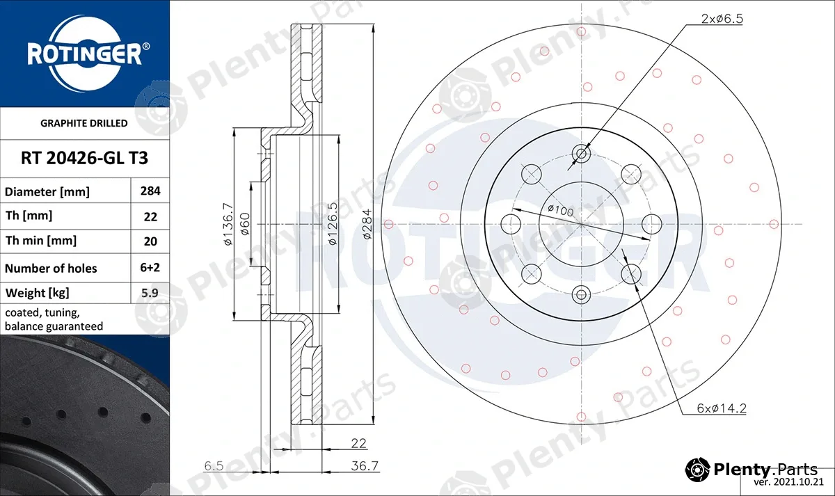 Rotinger RT20426-GLT3 — Brake Disc GRAPHITE DRILLED