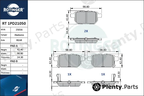 Rotinger RT1PD21050 — Brake Pad Set, disc brake