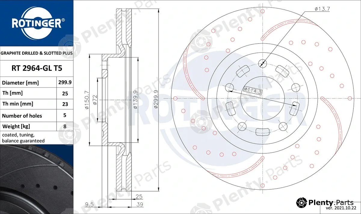 Rotinger RT2964-GLT5 — Brake Disc GRAPHITE DRILLED & SLOTTED PLUS