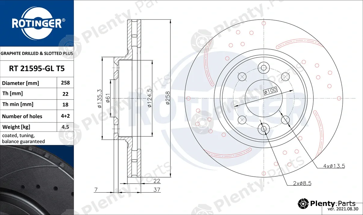 Rotinger RT21595-GLT5 — Brake Disc GRAPHITE DRILLED & SLOTTED PLUS