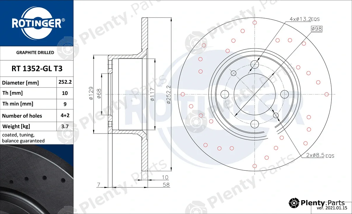 Rotinger RT1352-GLT3 — Brake Disc GRAPHITE DRILLED