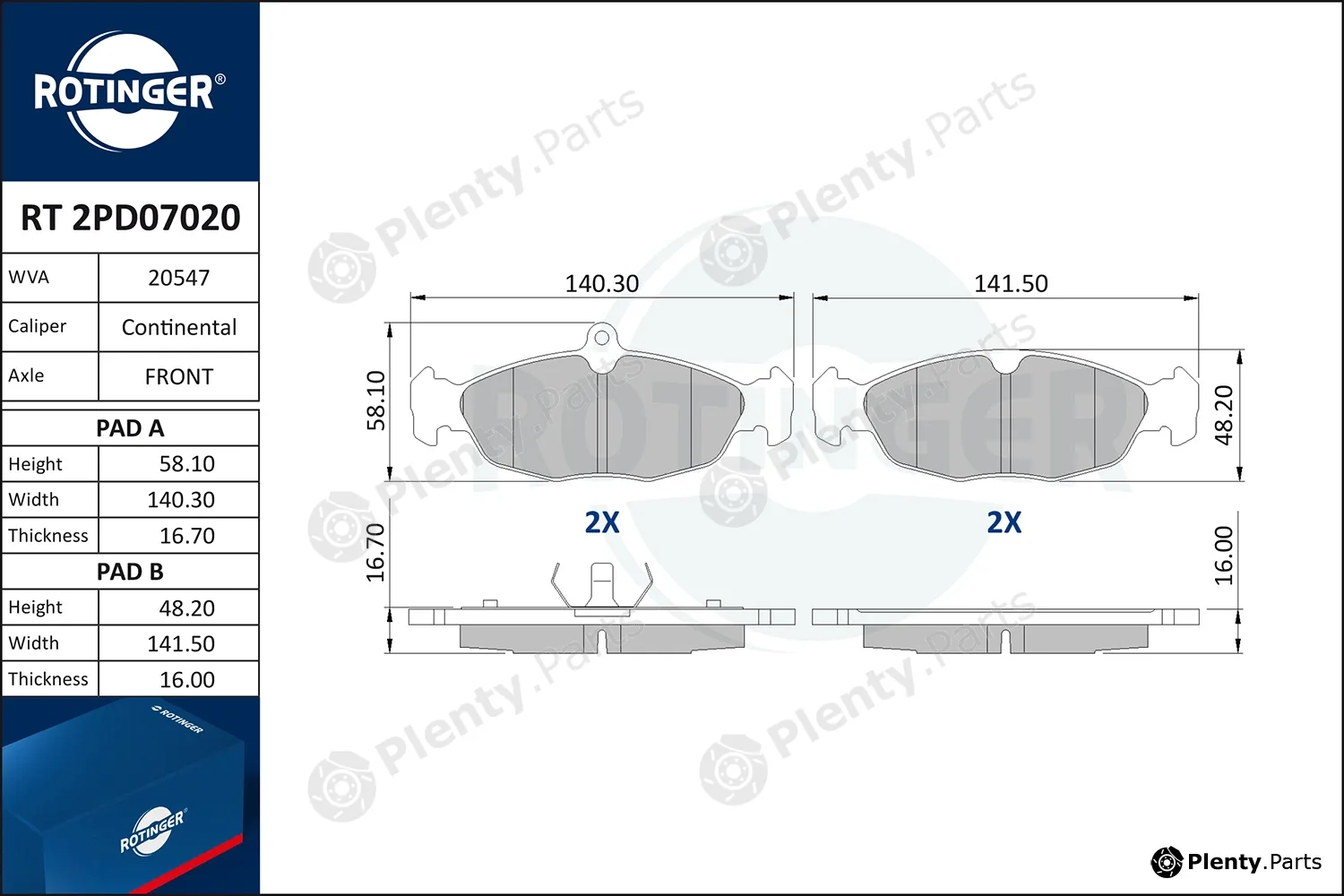 Rotinger RT2PD07020 — Brake Pad Set, disc brake