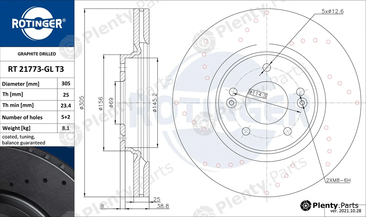 Rotinger RT21773-GLT3 — Brake Disc GRAPHITE DRILLED