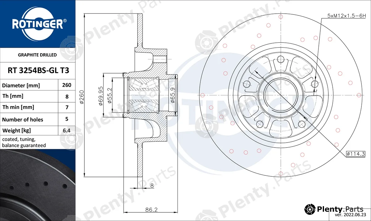 Rotinger RT3254BS-GLT3 — Brake Disc GRAPHITE DRILLED