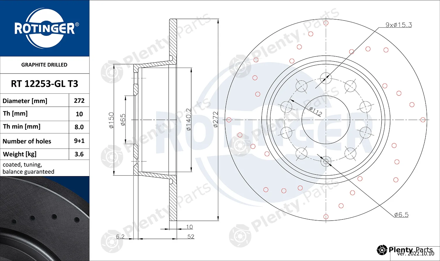Rotinger RT12253-GLT3 — Brake Disc GRAPHITE DRILLED