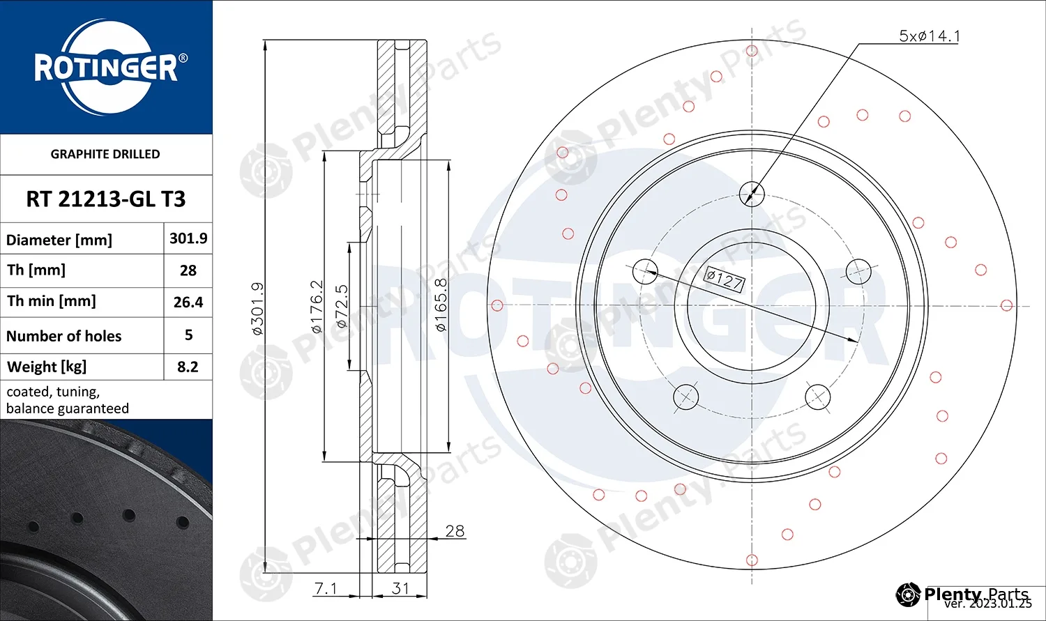 Rotinger RT21213-GLT3 — Brake Disc GRAPHITE DRILLED