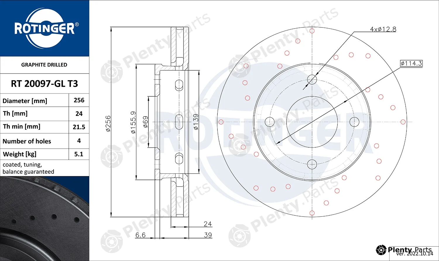 Rotinger RT20097-GLT3 — Brake Disc GRAPHITE DRILLED
