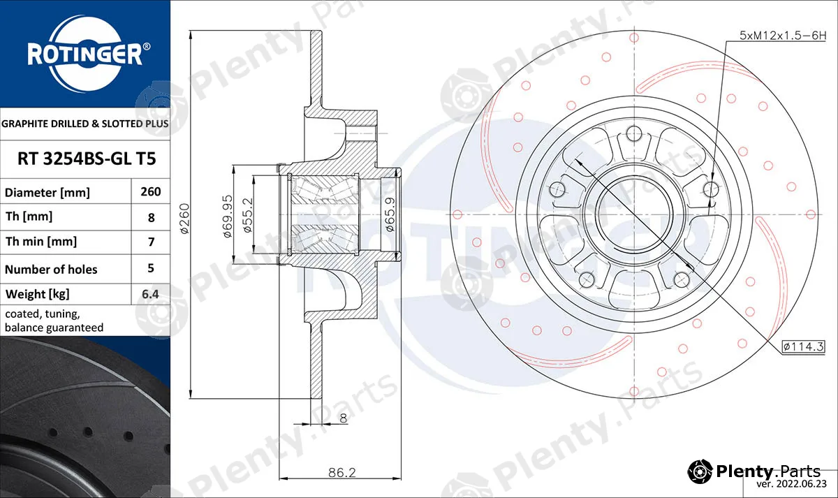 Rotinger RT3254BS-GLT5 — Brake Disc GRAPHITE DRILLED & SLOTTED PLUS