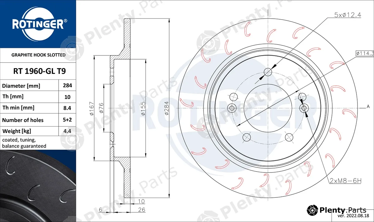 Rotinger RT1960-GLT9 — Brake Disc GRAPHITE HOOK SLOTTED