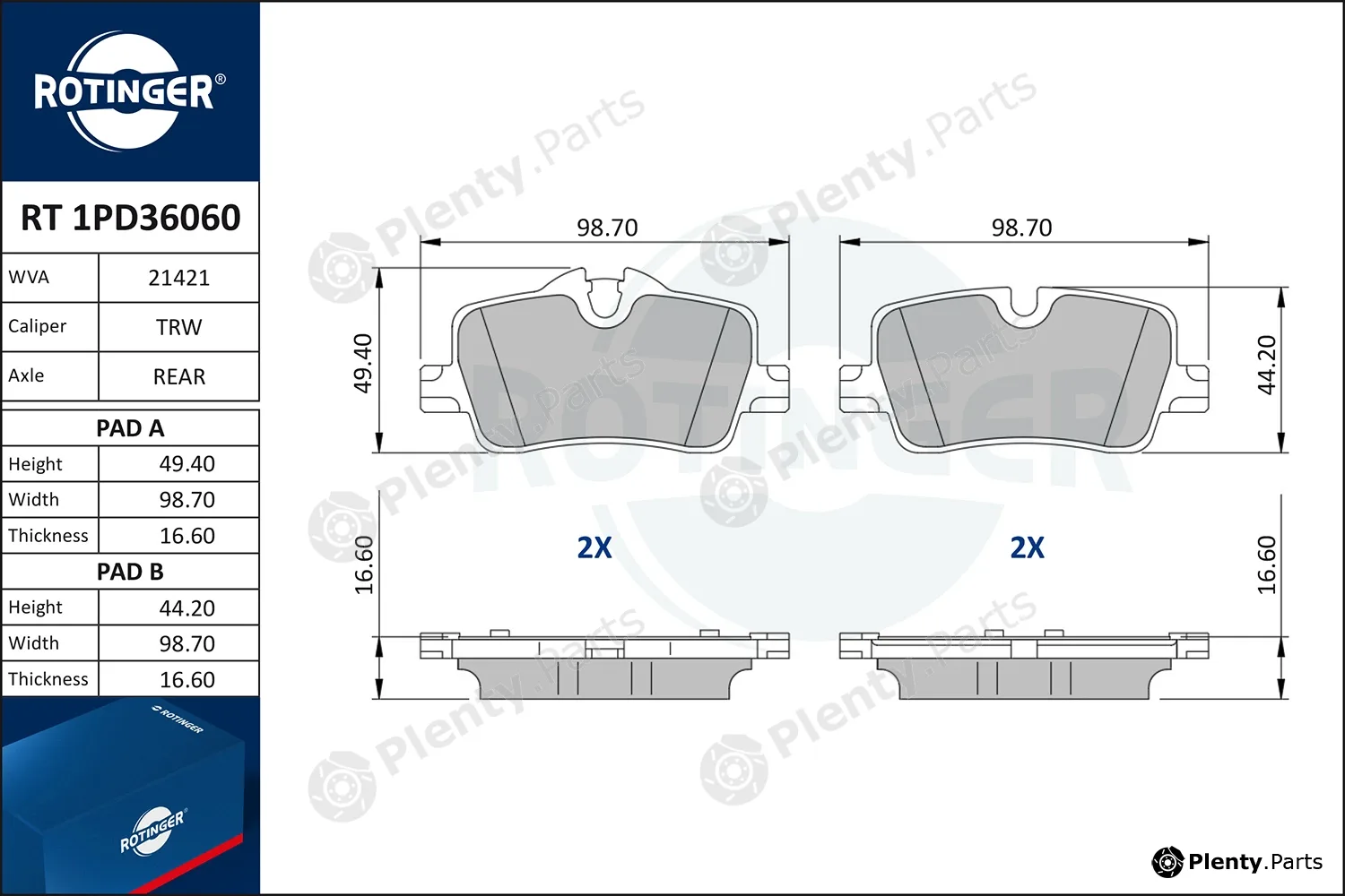 Rotinger RT1PD36060 — Brake Pad Set, disc brake