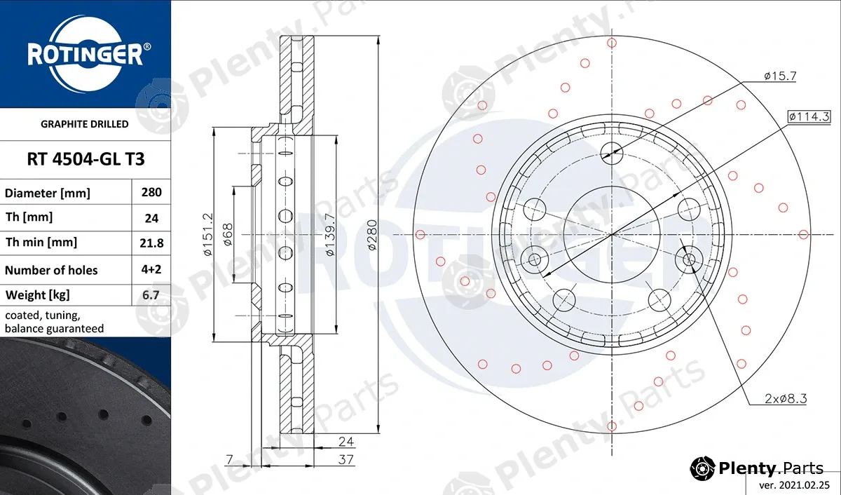 Rotinger RT4504-GLT3 — Brake Disc GRAPHITE DRILLED