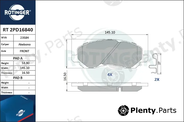 Rotinger RT2PD16840 — Brake Pad Set, disc brake
