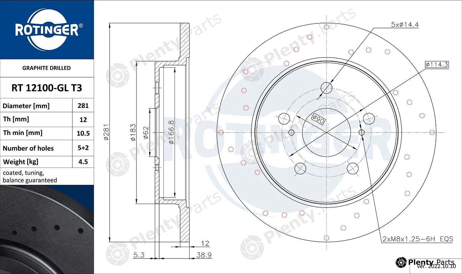 Rotinger RT12100-GLT3 — Brake Disc GRAPHITE DRILLED