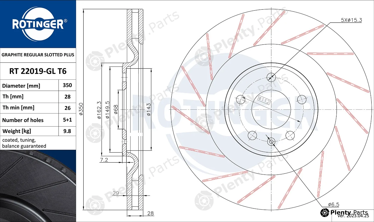 Rotinger RT22019-GLT6 — Brake Disc GRAPHITE REGULAR SLOTTED PLUS