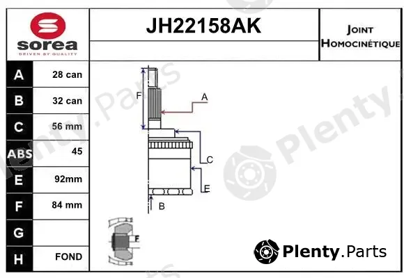 Sera JH22158AK — Joint Kit, drive shaft