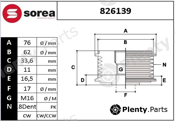 Sera 826139 — Alternator Freewheel Clutch