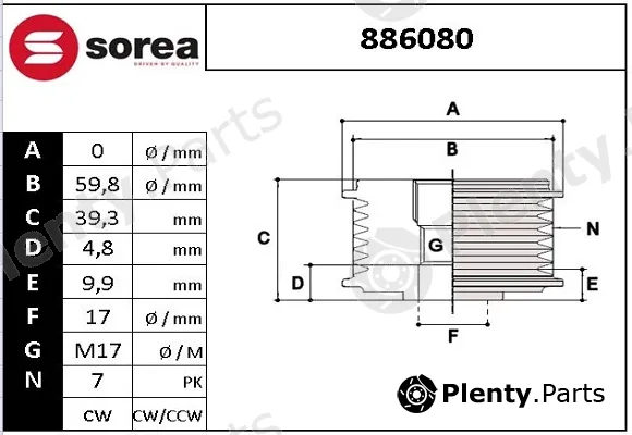 Sera 886080 — Alternator Freewheel Clutch