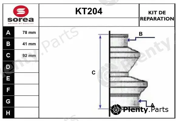 Sera KT204 — Bellow Kit, drive shaft