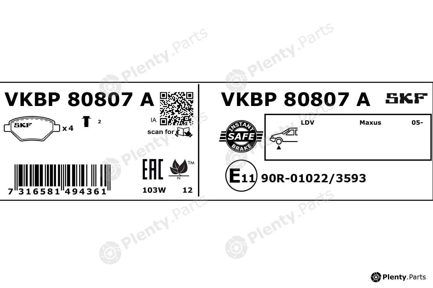 SKF VKBP80807A — Brake Pad Set, disc brake