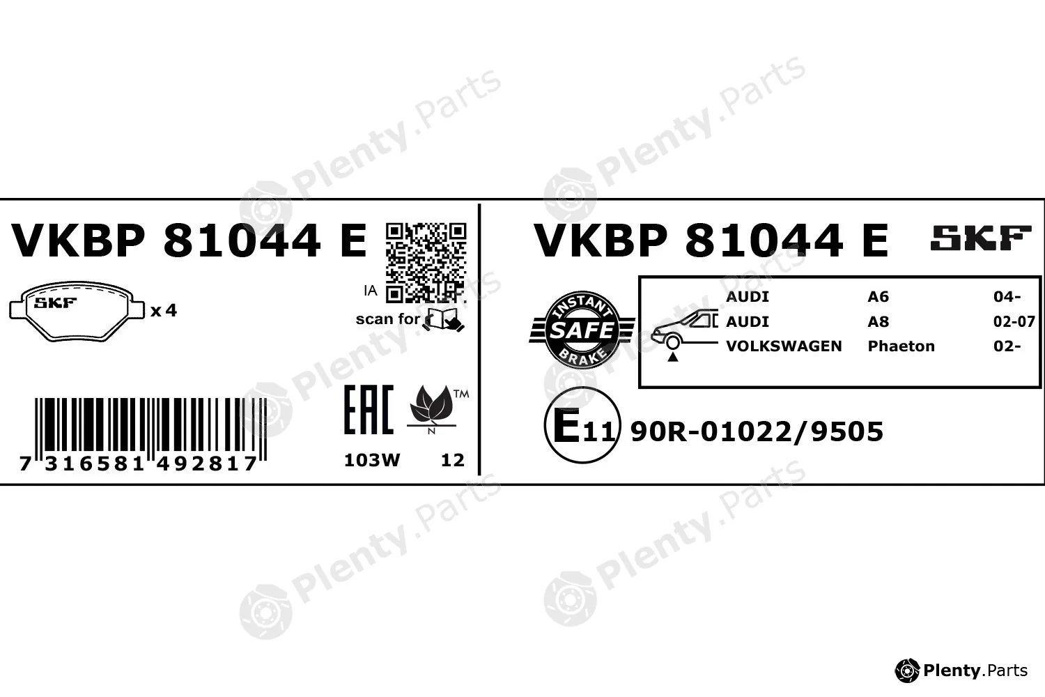 SKF VKBP81044E — Brake Pad Set, disc brake