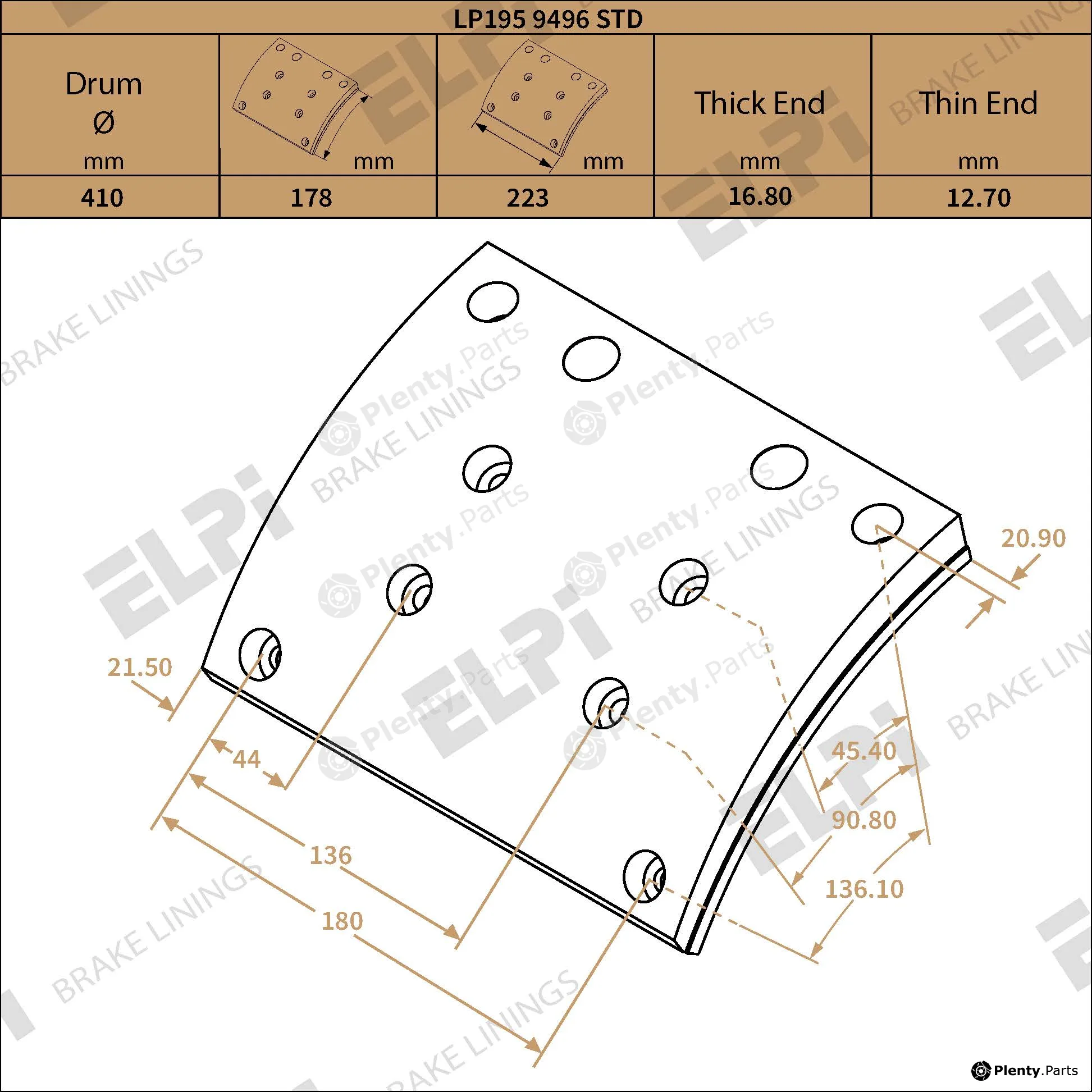 Elpi LP1959496STD — Brake Lining Kit, drum brake