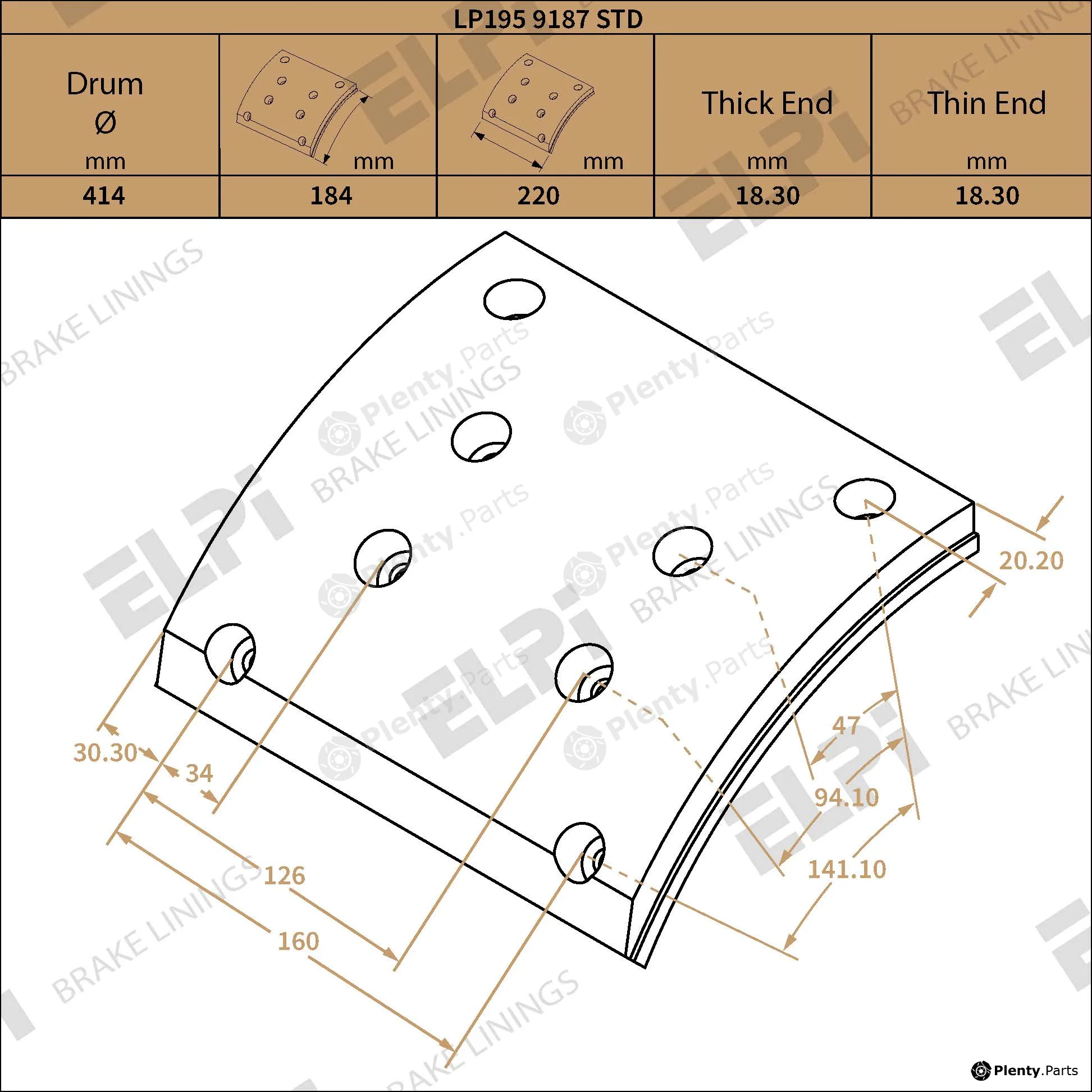 Elpi LP1959187STD — Brake Lining Kit, drum brake