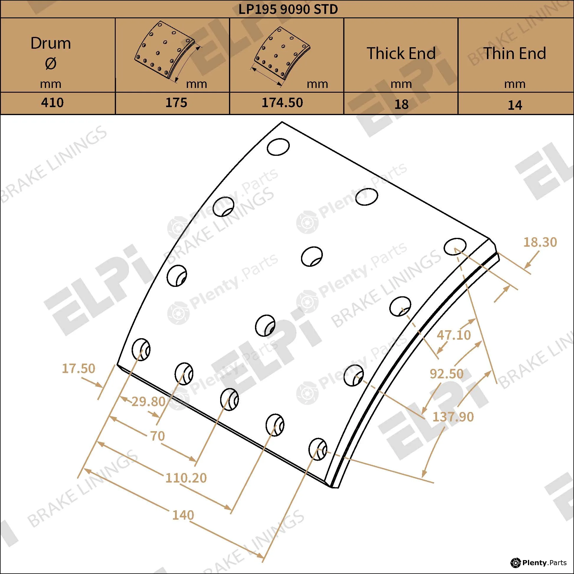 Elpi LP1959090STD — Brake Lining Kit, drum brake