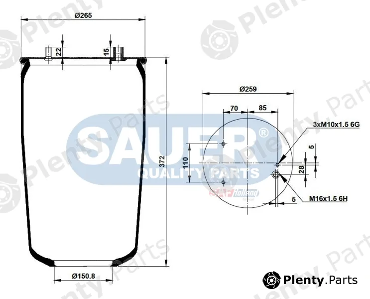 Sauer S2290836100 — Bellow, air suspension SAUER QUALITY PARTS® is a brand of SAF-HOLLAND Group