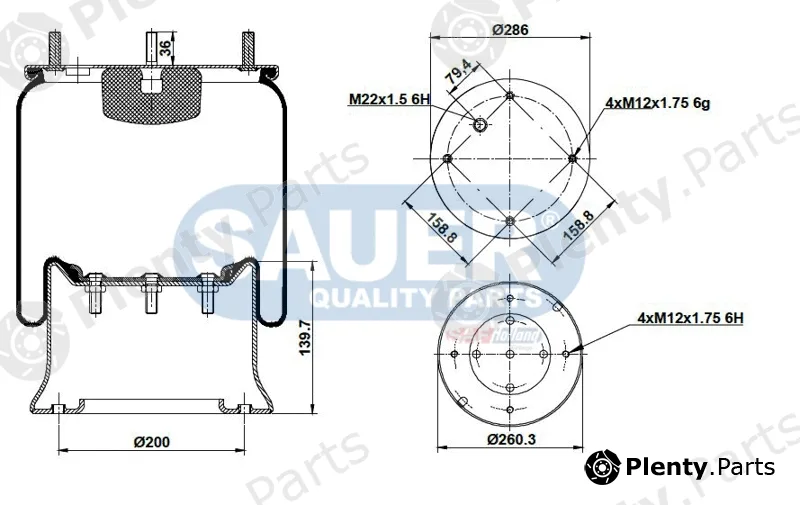 Sauer S2290810300 — Bellow, air suspension SAUER QUALITY PARTS® is a brand of SAF-HOLLAND Group