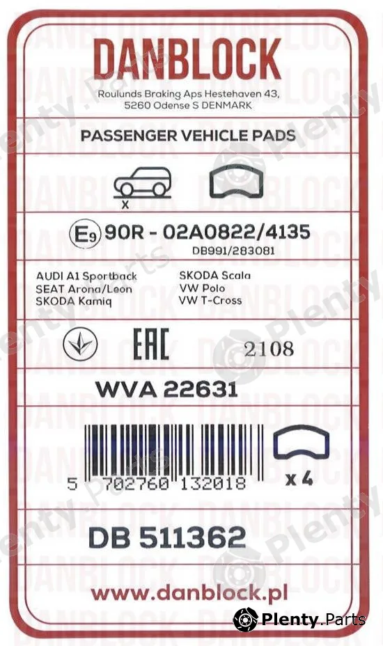 Danblock DB511362 — Brake Pad Set, disc brake