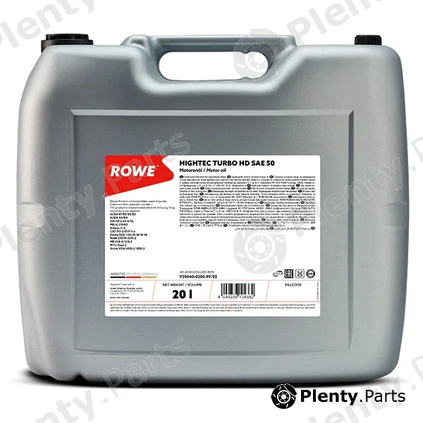Rowe 20040-0200-99 — Engine Oil HIGHTEC TURBO HD SAE 50 (20040)