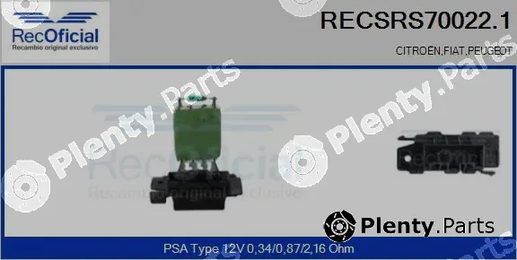 Recoficial RECSRS70022.1 — Resistor, interior blower
