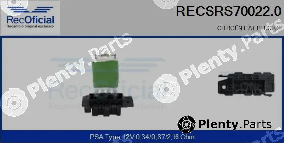 Recoficial RECSRS70022.0 — Resistor, interior blower