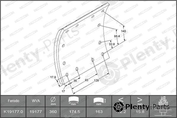 Ferodo K19177.0-F3661 — Brake Lining Kit, drum brake PREMIER
