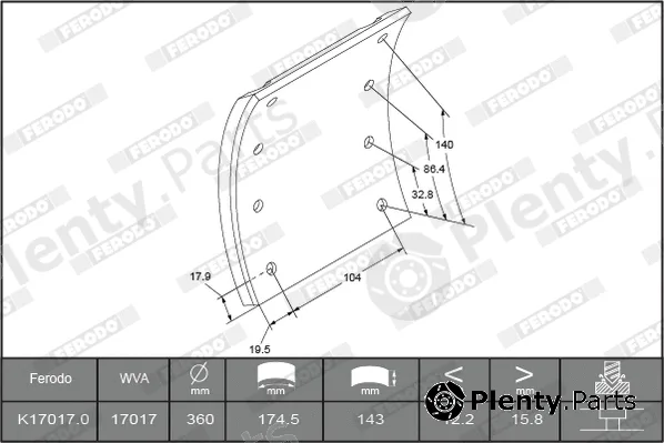 Ferodo K17017.1-F3661 — Brake Lining Kit, drum brake PREMIER