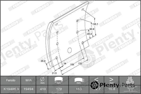 Ferodo K19486.9-F3660 — Brake Lining Kit, drum brake PREMIER