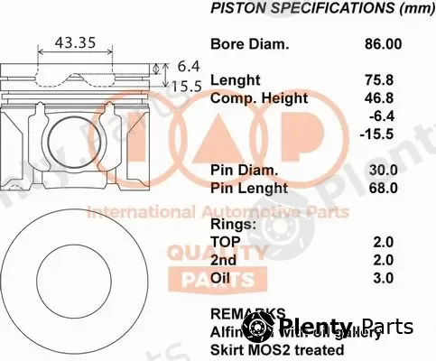Iap Quality Parts 100-11050 — Piston