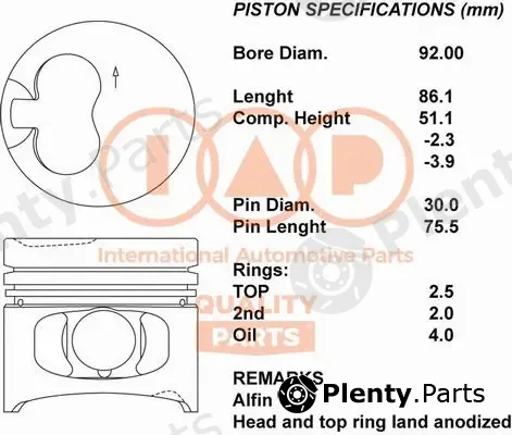 Iap Quality Parts 100-10043 — Piston