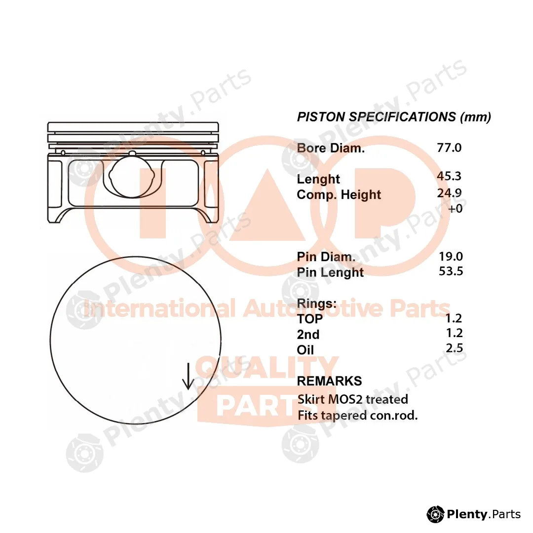 Iap Quality Parts 100-51002 — Piston