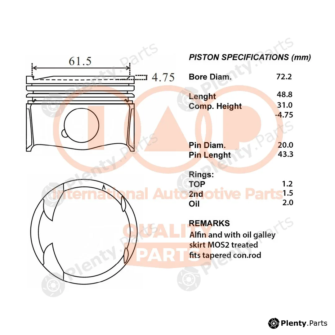 Iap Quality Parts 100-29020 — Piston