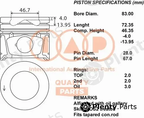 Iap Quality Parts 100-20090 — Piston