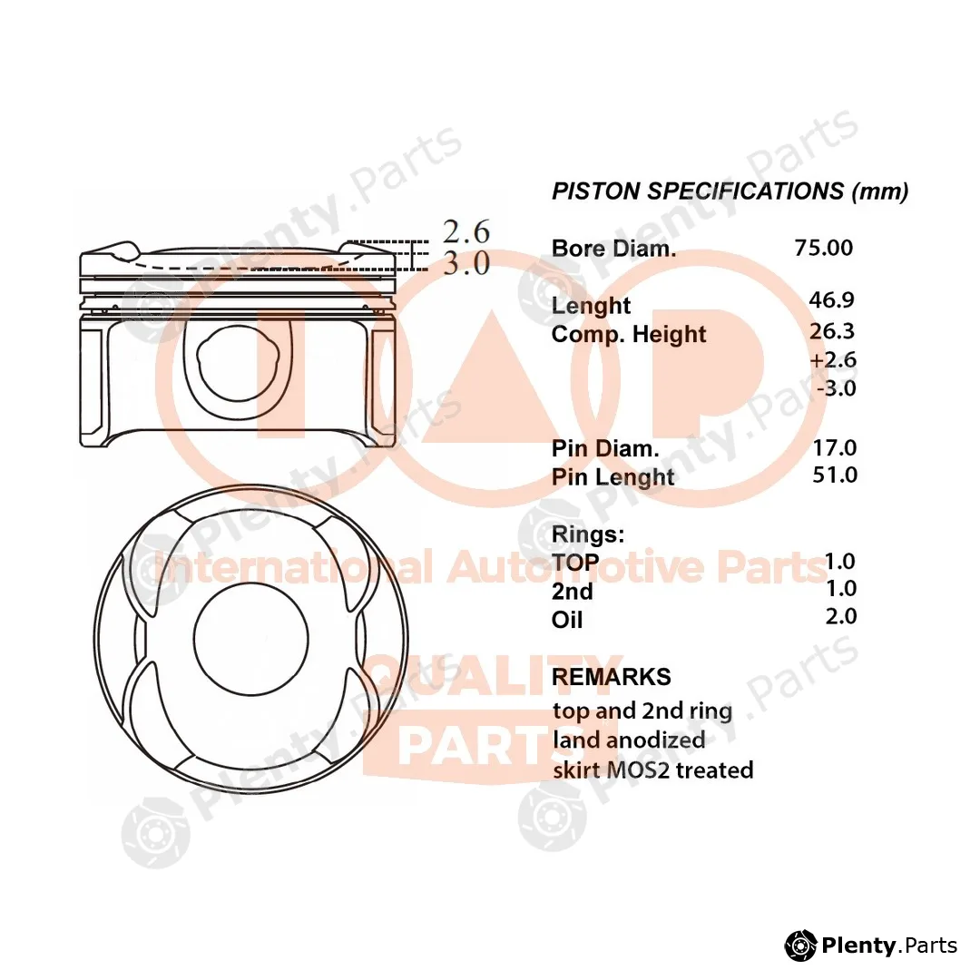 Iap Quality Parts 100-52020 — Piston