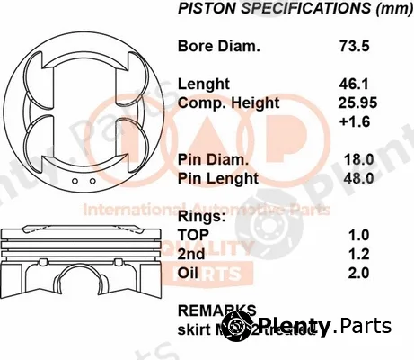 Iap Quality Parts 100-16067 — Piston