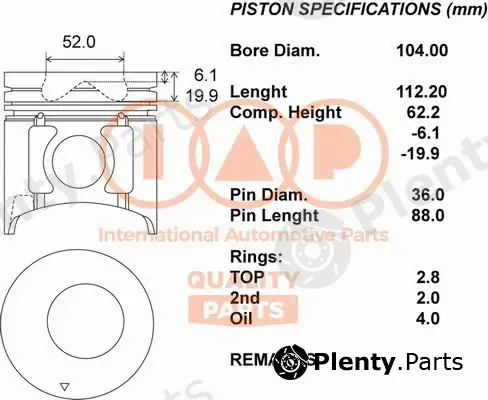 Iap Quality Parts 100-12106 — Piston