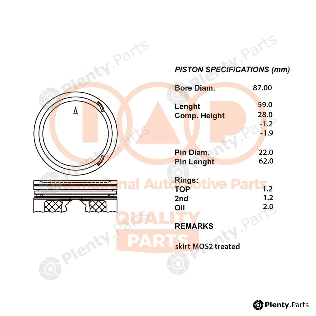 Iap Quality Parts 100-12110 — Piston