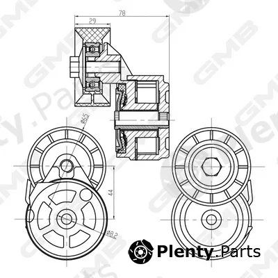 GMB GAT21220 — Belt Tensioner, V-ribbed belt