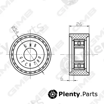 GMB GTC0780 — Deflection/Guide Pulley, timing belt